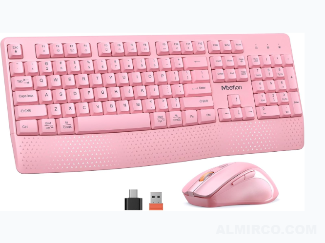 Accessory Wireless Keyboard and Mouse Combo with Wrist Rest - Pink