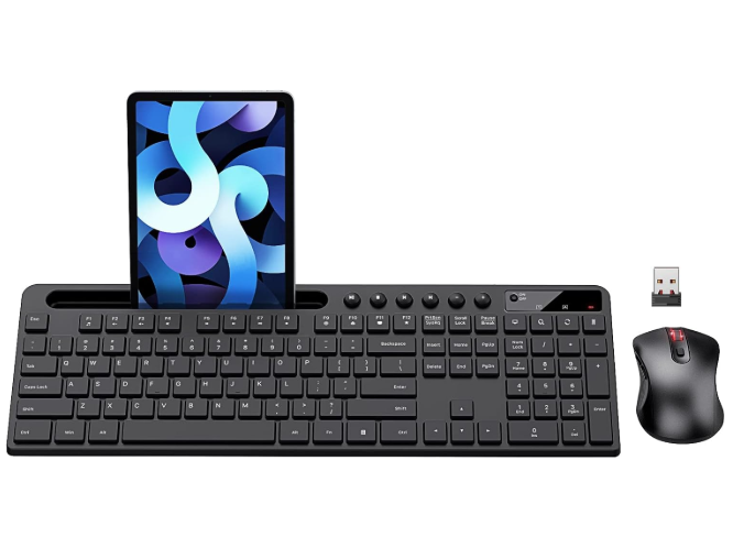 Accessory Wireless Keyboard Mouse Combo with Device Holder 2.4GHz Ergonomic