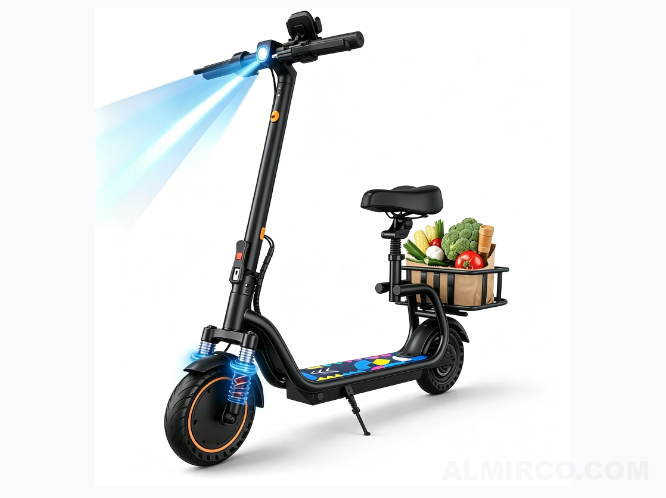 Accessory 8.5" Electric Scooter with Seat and Basket 17miles Max Range
